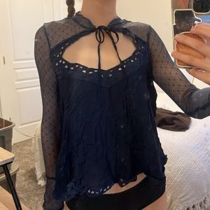 Free People Dark Blue Lace Long Sleeve